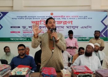 শারদীয় দুর্গাপূজা উপলক্ষে বাউফলে অসহায় ও দুস্থ ৩শ পরিবারের মাঝে শাড়ি বিতরণ